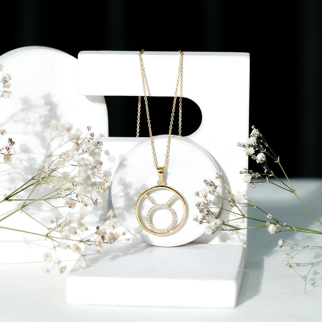 Certified Moissanite Taurus Zodiac Sign Pendant Necklace