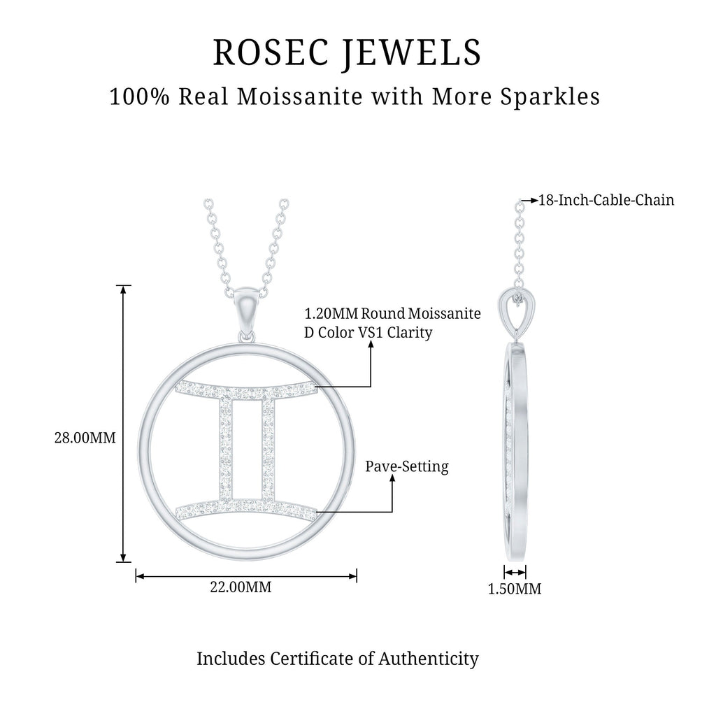 Certified Moissanite Gemini Zodiac Sign Pendant Necklace