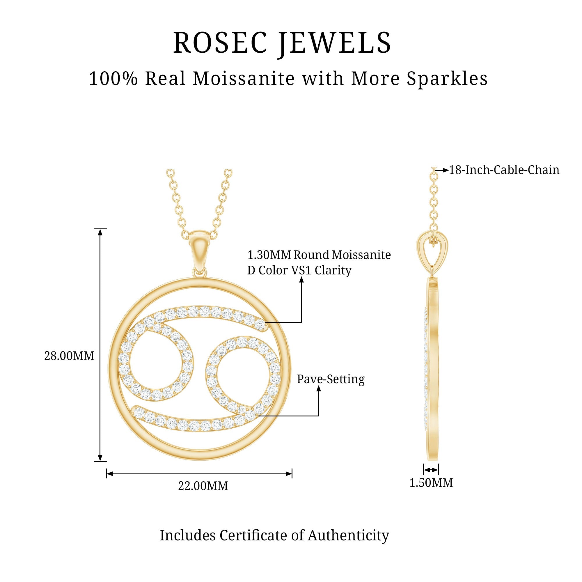 Certified Moissanite Cancer Zodiac Sign Necklace
