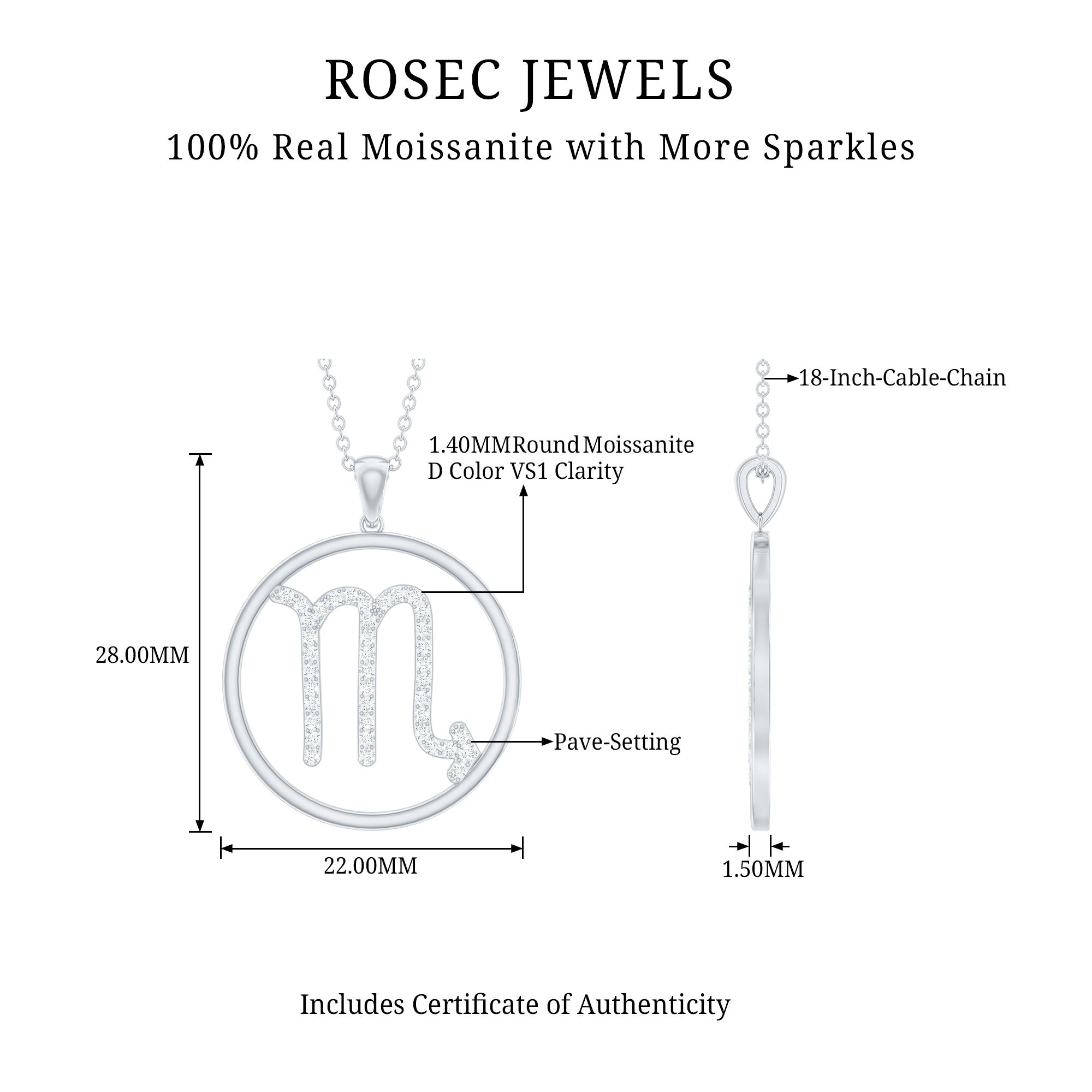 Certified Moissanite Scorpio Zodiac Pendant Necklace
