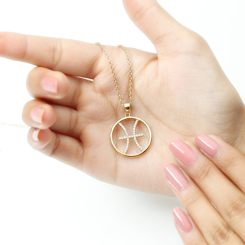 Certified Moissanite Pisces Zodiac Sign Pendant Necklace