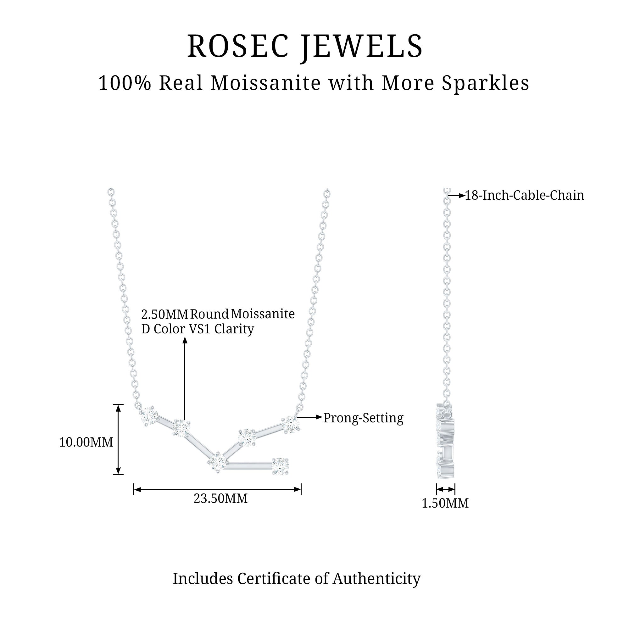 Moissanite Constellation Taurus Zodiac Sign Necklace