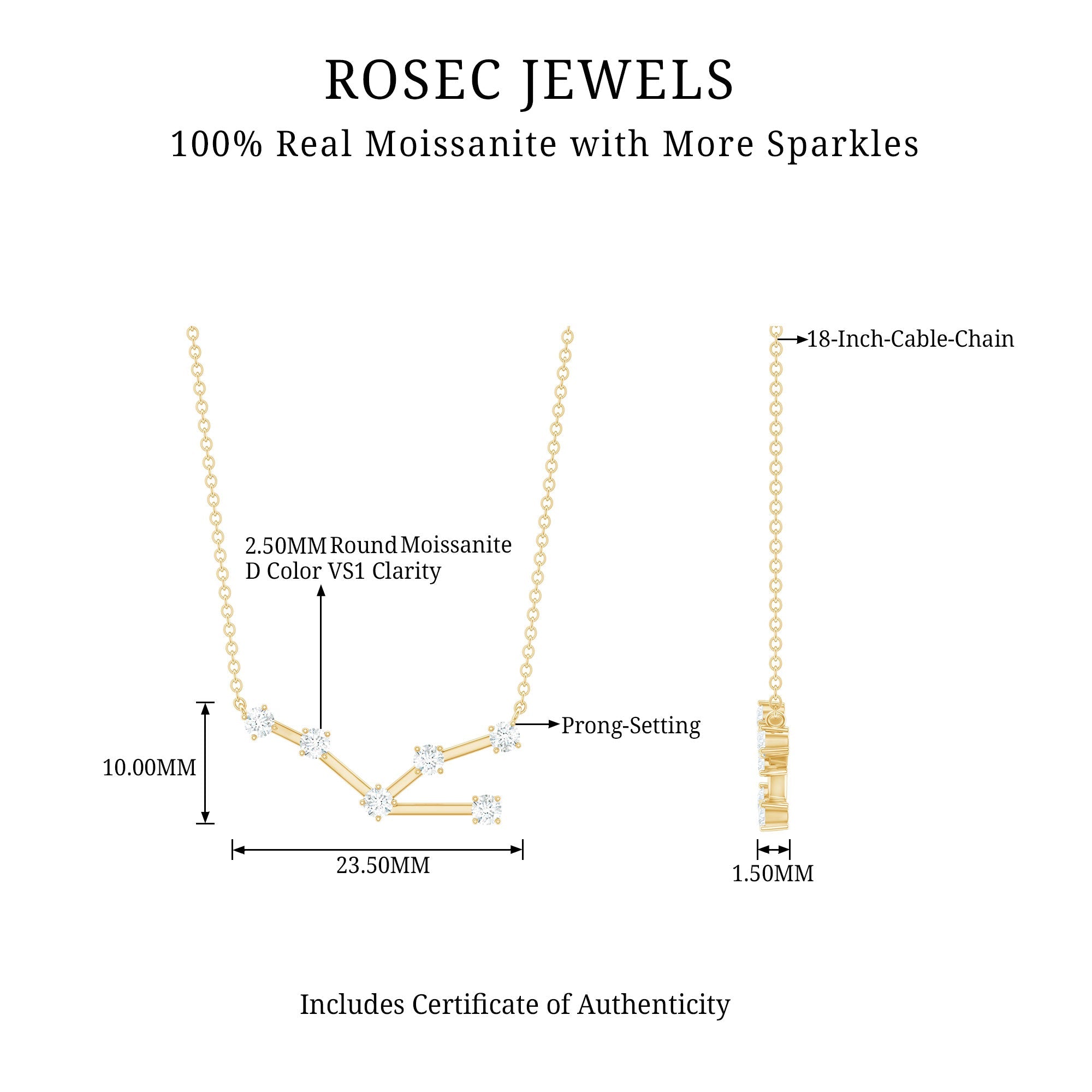 Moissanite Constellation Taurus Zodiac Sign Necklace
