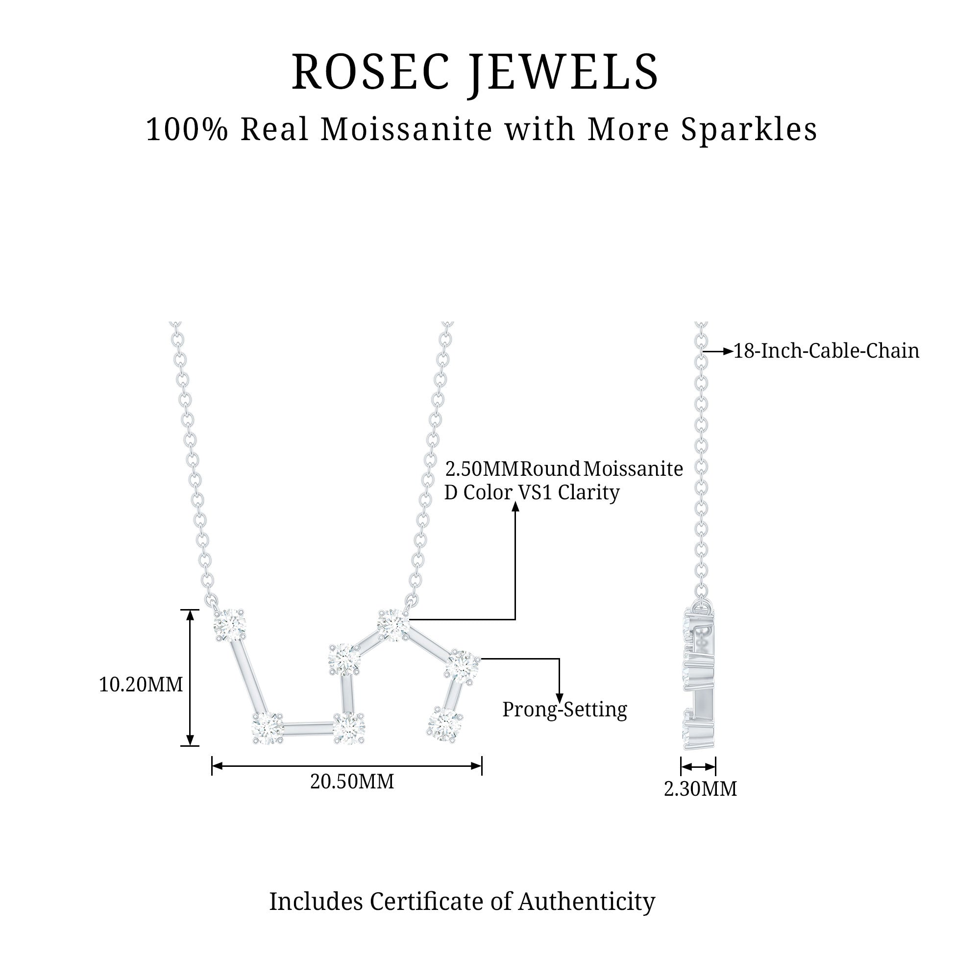 Moissanite Constellation Leo Zodiac Sign Necklace