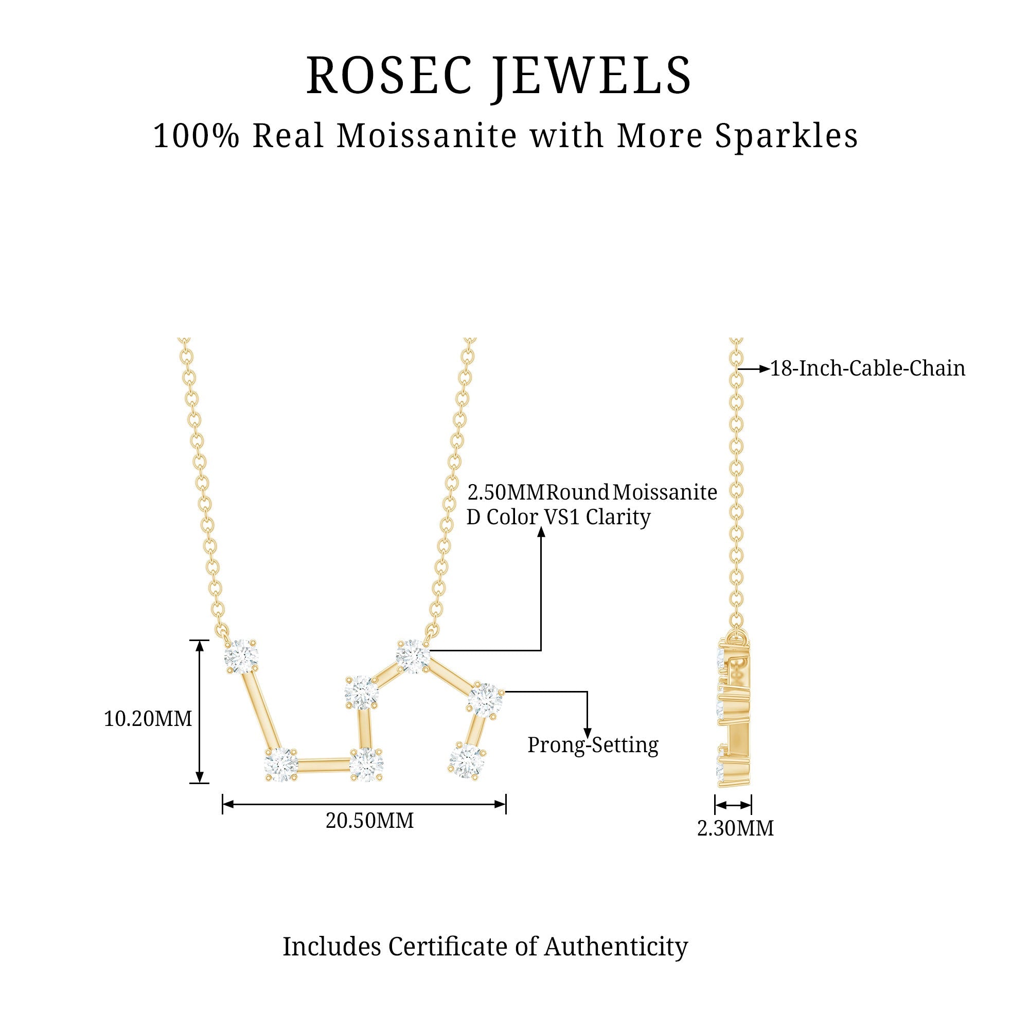 Moissanite Constellation Leo Zodiac Sign Necklace