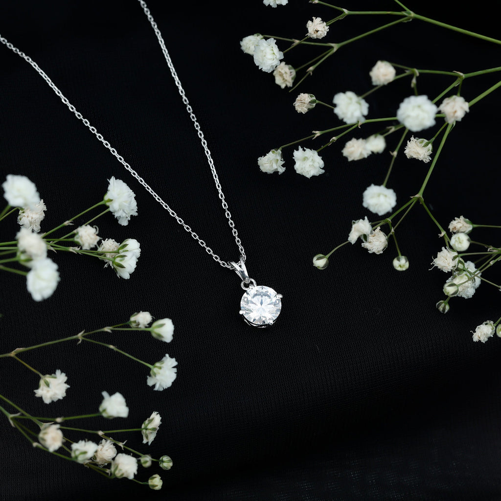 8 MM Round Certified Cubic Zirconia Solitaire Pendant Necklace in Gold