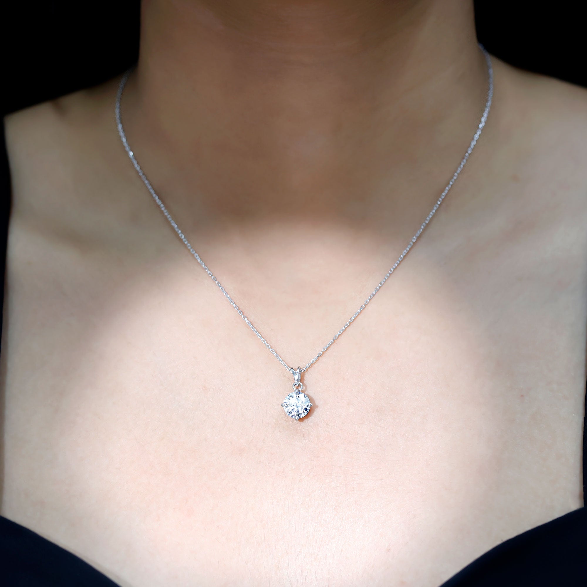 8 MM Round Certified Cubic Zirconia Solitaire Pendant Necklace in Gold