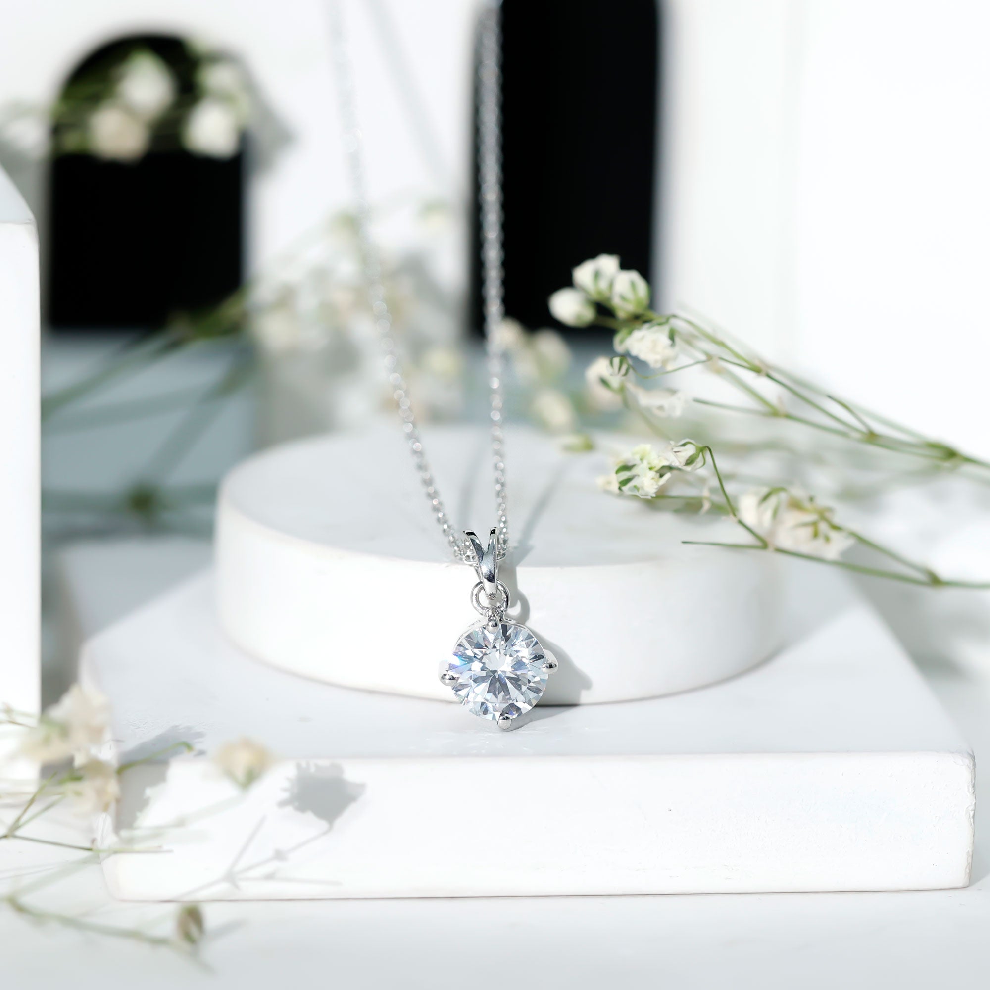 8 MM Round Certified Cubic Zirconia Solitaire Pendant Necklace in Gold