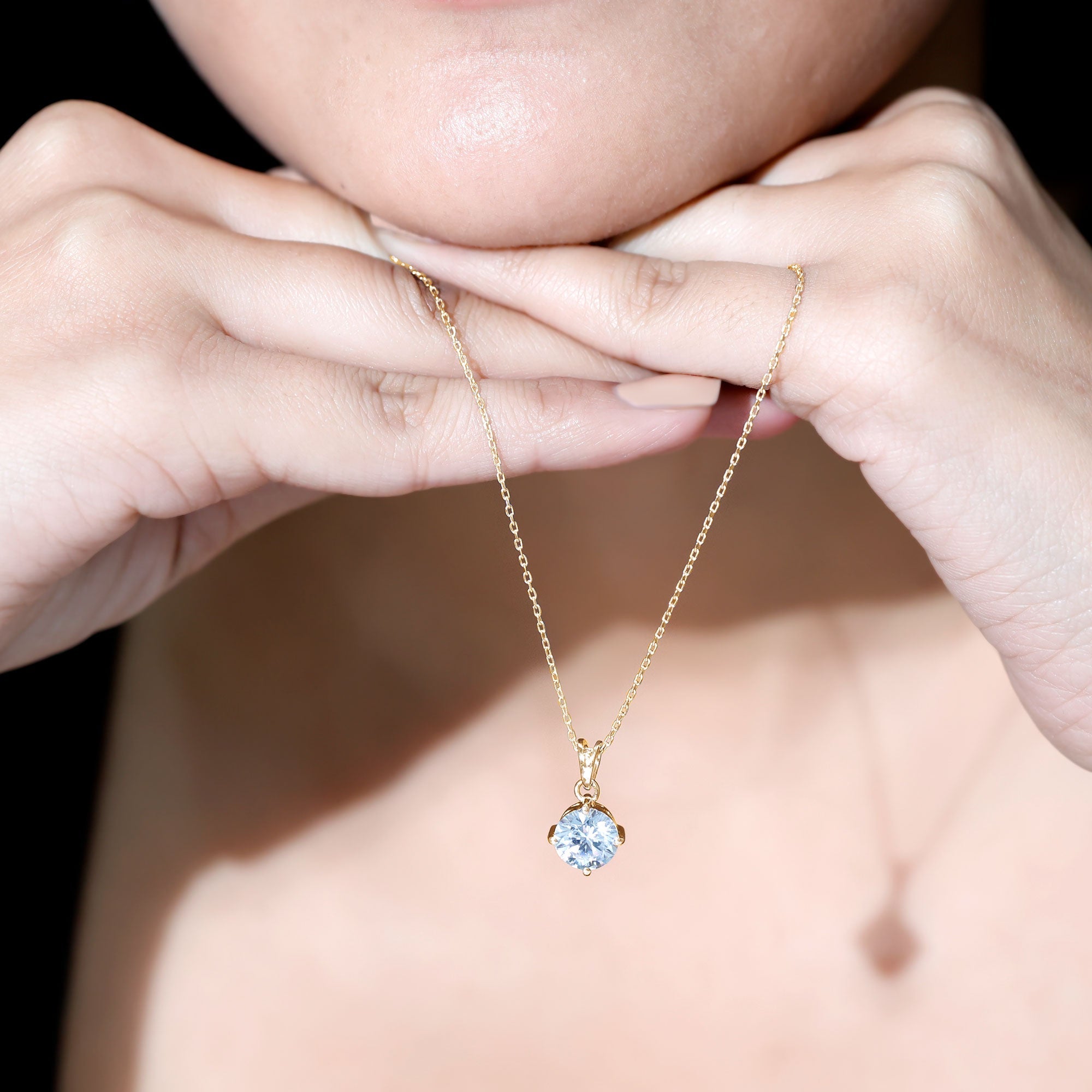 8 MM Round Certified Cubic Zirconia Solitaire Pendant Necklace in Gold