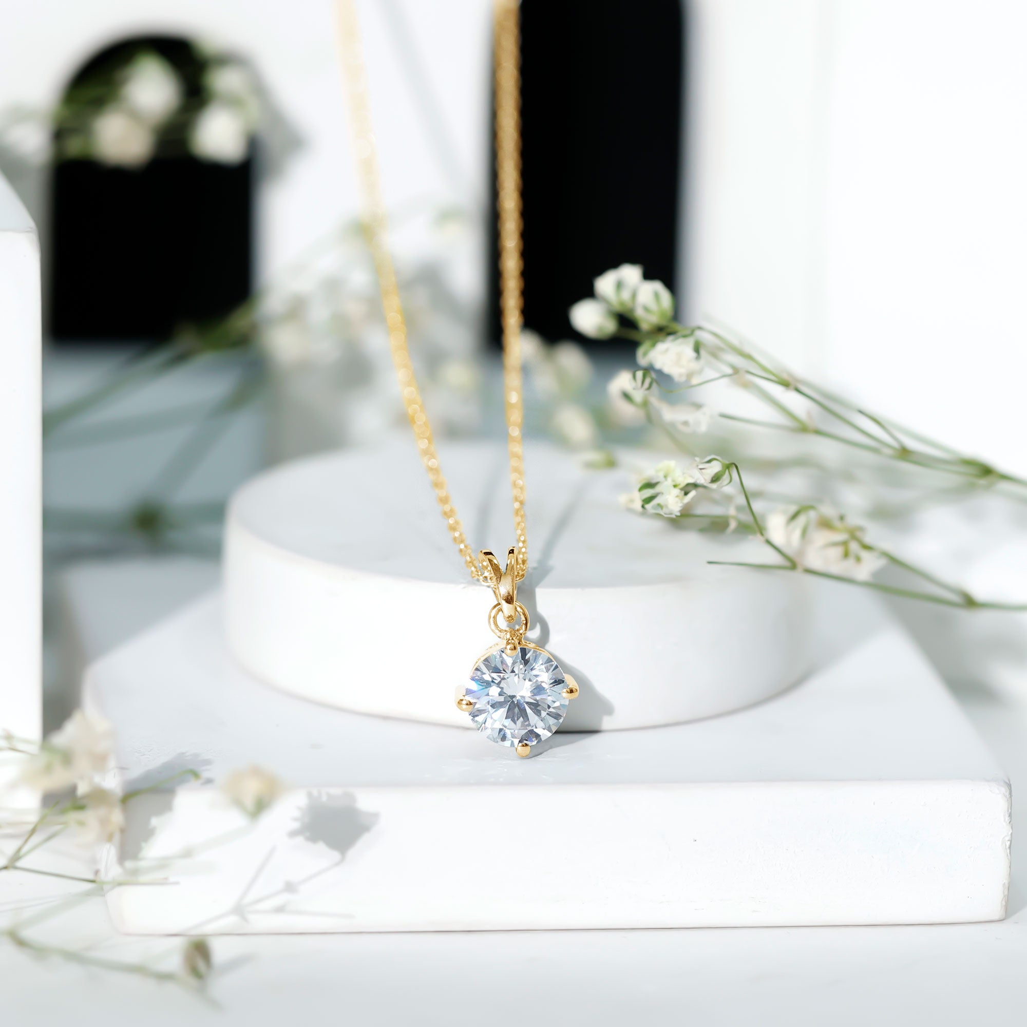 8 MM Round Certified Cubic Zirconia Solitaire Pendant Necklace in Gold
