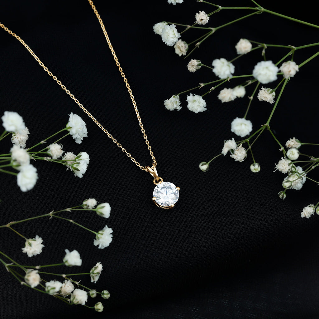 8 MM Round Certified Cubic Zirconia Solitaire Pendant Necklace in Gold