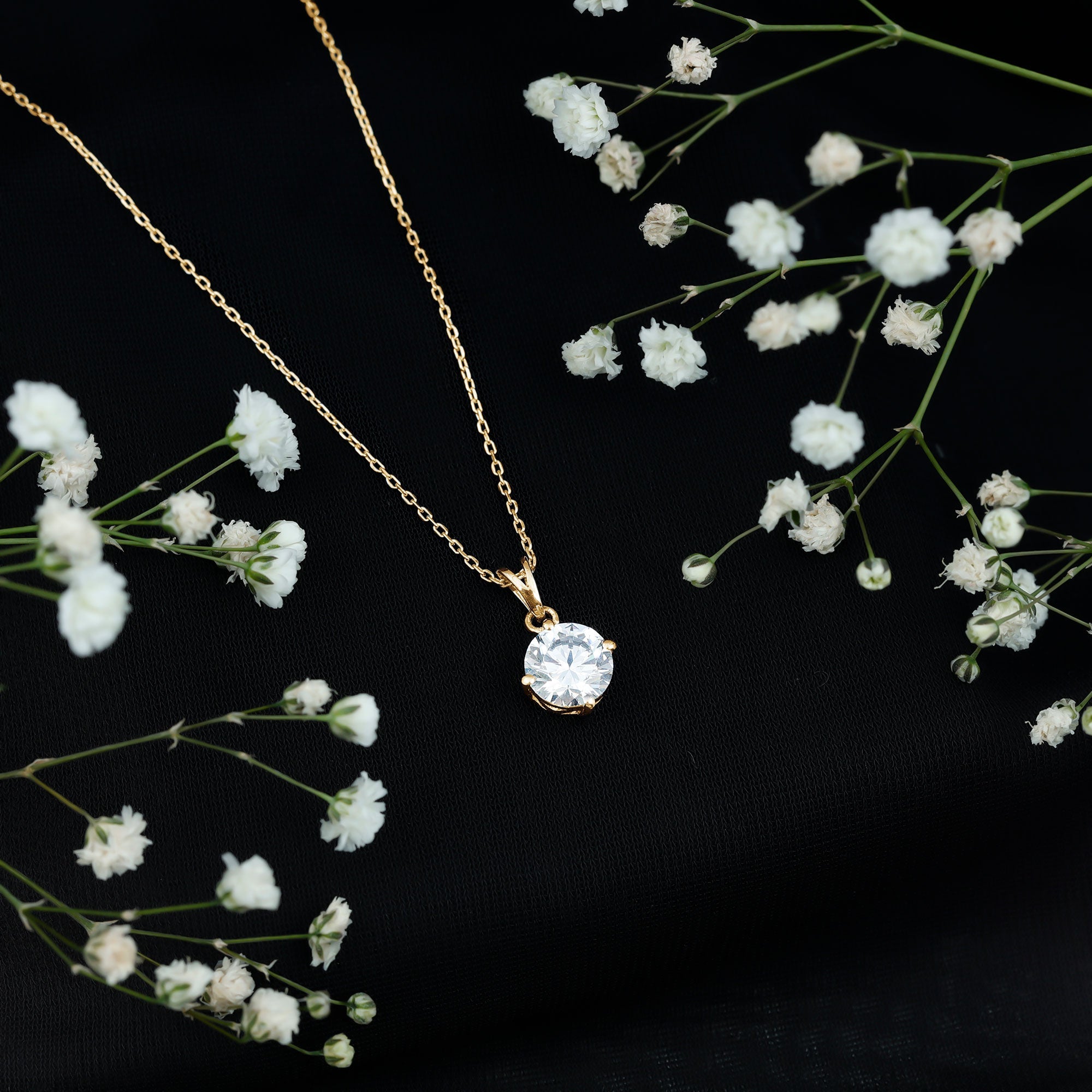 8 MM Round Certified Cubic Zirconia Solitaire Pendant Necklace in Gold