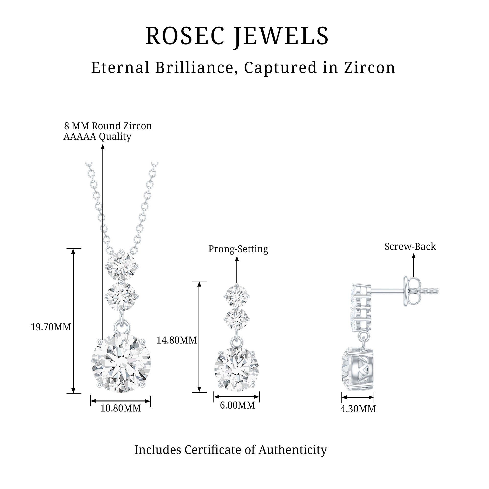 Cubic Zirconia Dangle Necklace and Earrings Set For Bride
