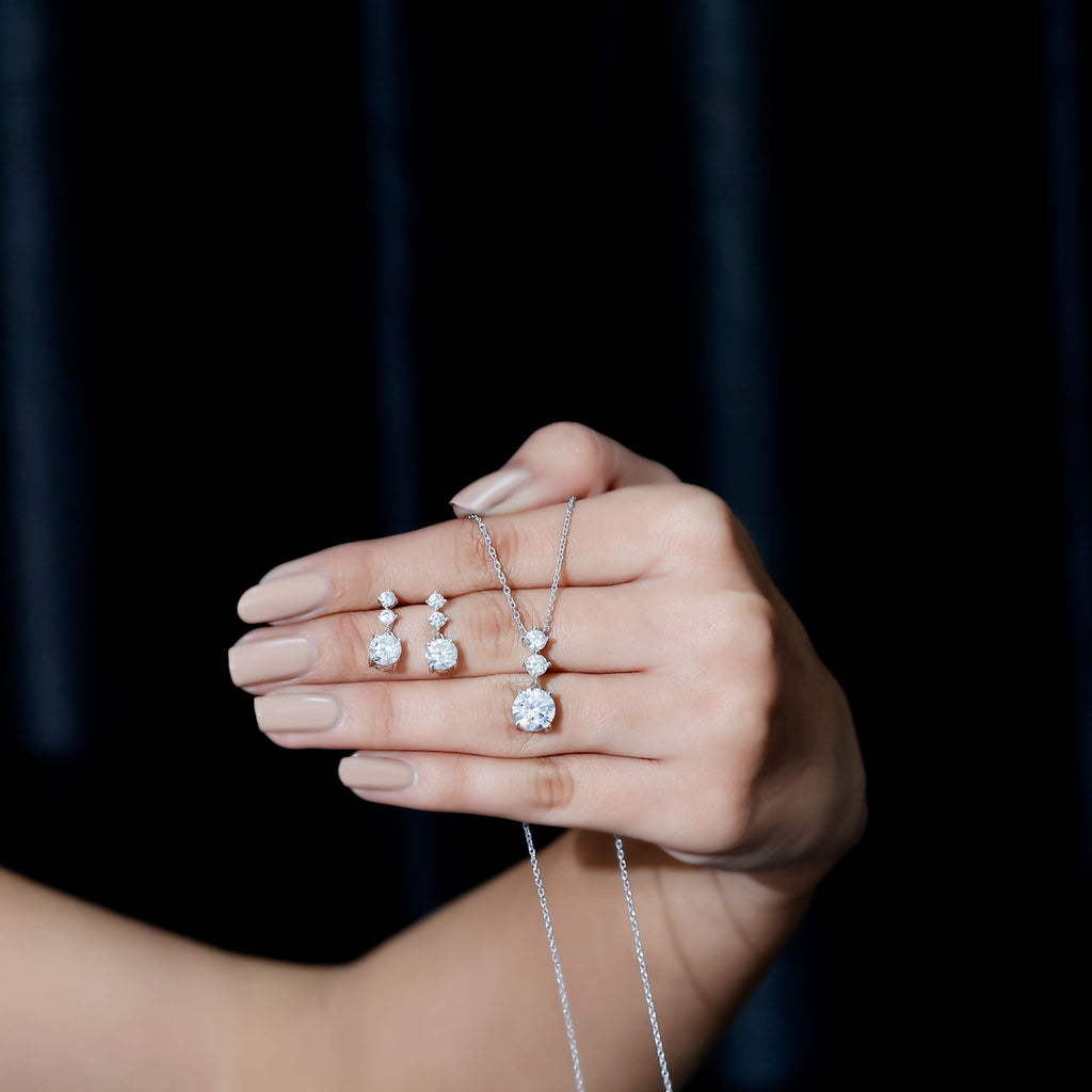Cubic Zirconia Dangle Necklace and Earrings Set For Bride