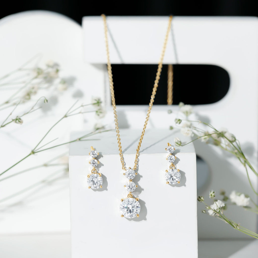 Cubic Zirconia Dangle Necklace and Earrings Set For Bride