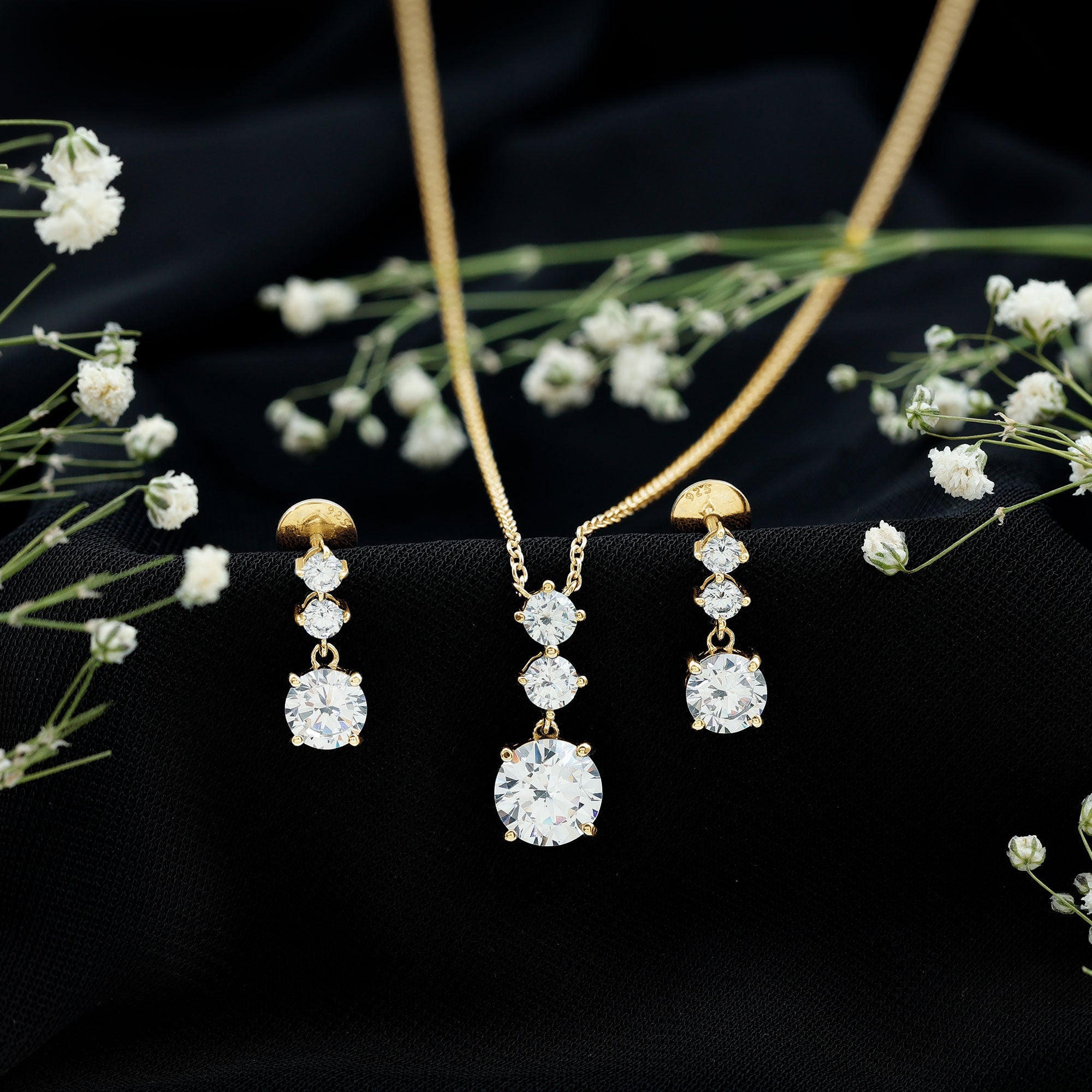 Cubic Zirconia Dangle Necklace and Earrings Set For Bride