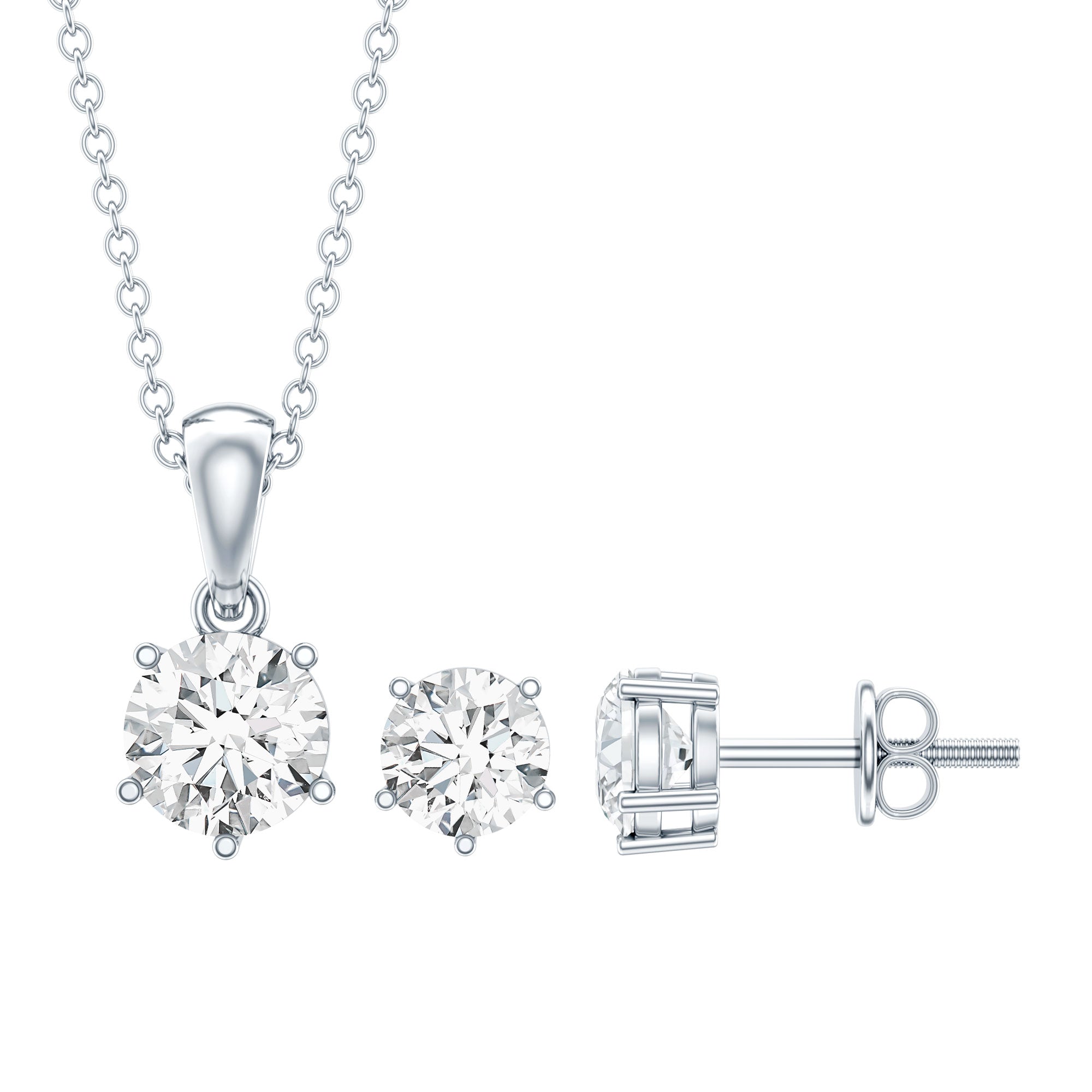 2 CT Zircon Solitaire Pendant and Earrings Set