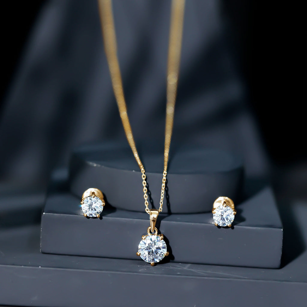 2 CT Zircon Solitaire Pendant and Earrings Set