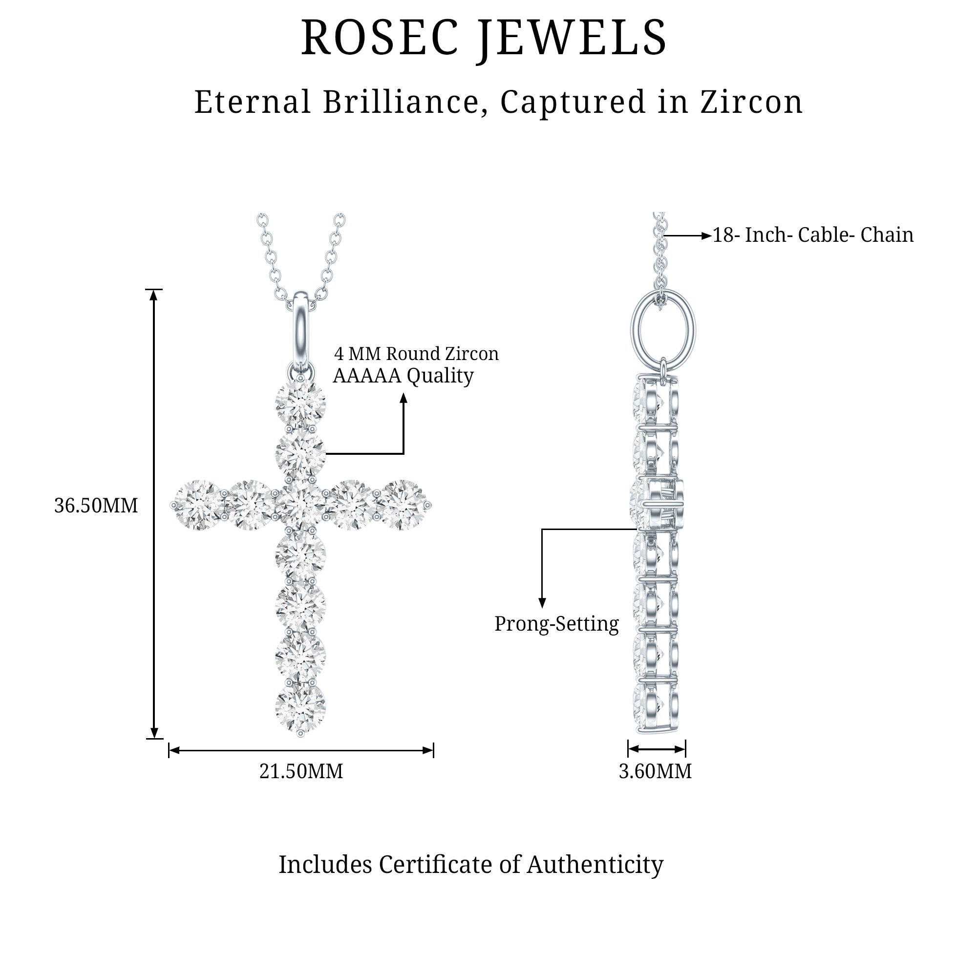 Certified Zircon Simple Cross Pendant Necklace