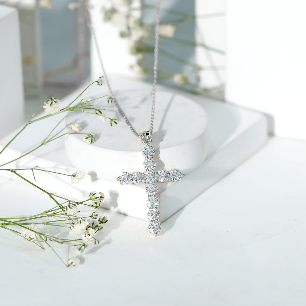 Certified Cubic Zirconia Christian Cross Necklace With Silver Chain