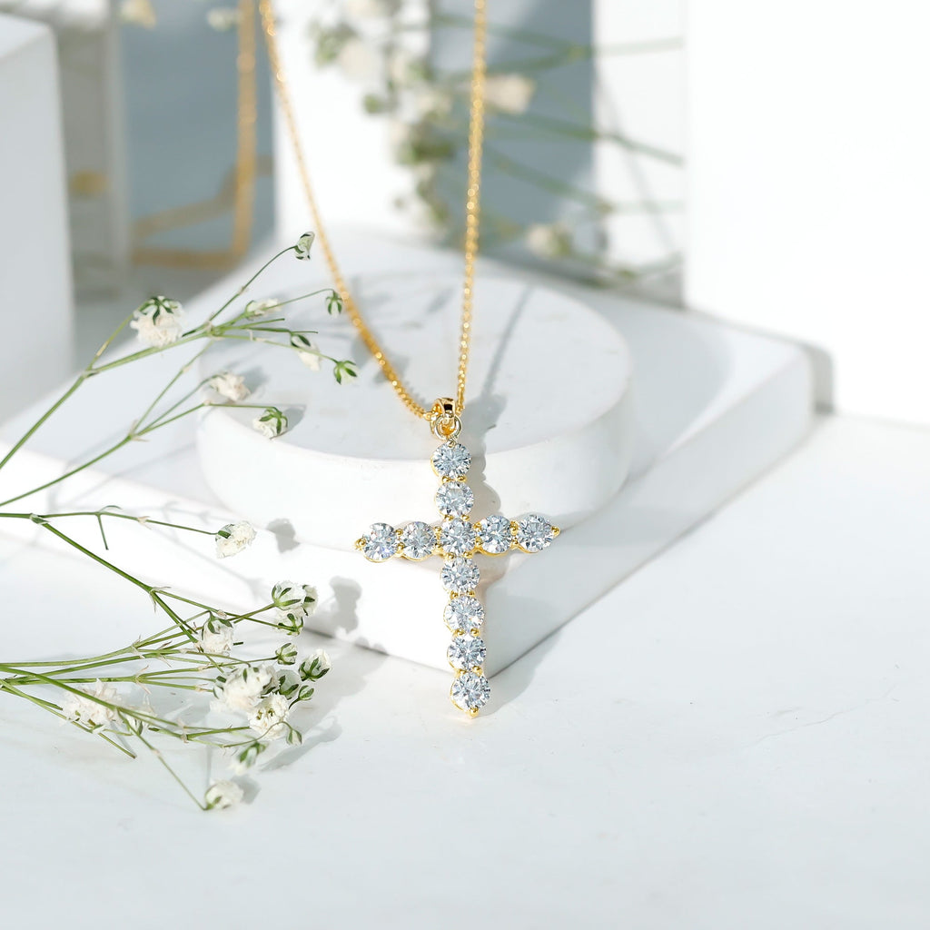 Certified Zircon Simple Cross Pendant Necklace