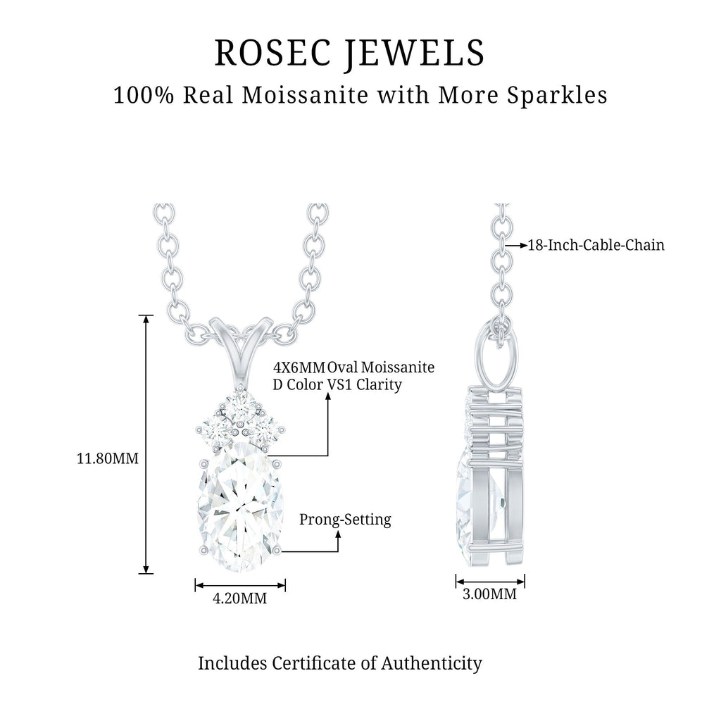 Oval and Round Cut Moissanite Minimal Solitaire Pendant Necklace