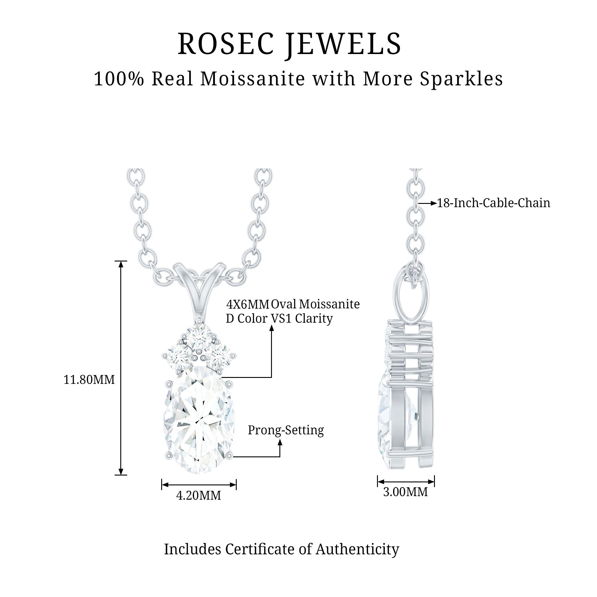 Oval and Round Cut Moissanite Minimal Solitaire Pendant Necklace