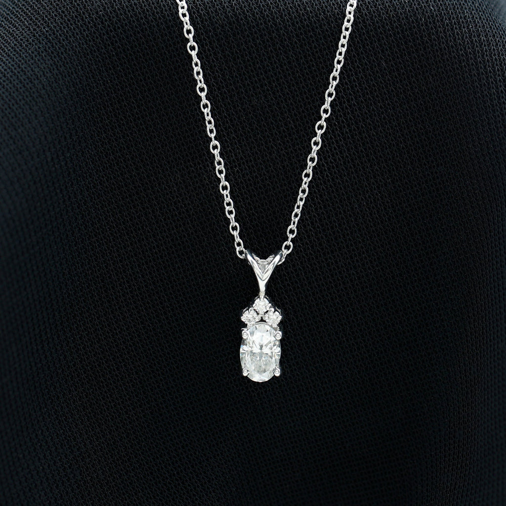 Oval and Round Cut Moissanite Minimal Solitaire Pendant Necklace