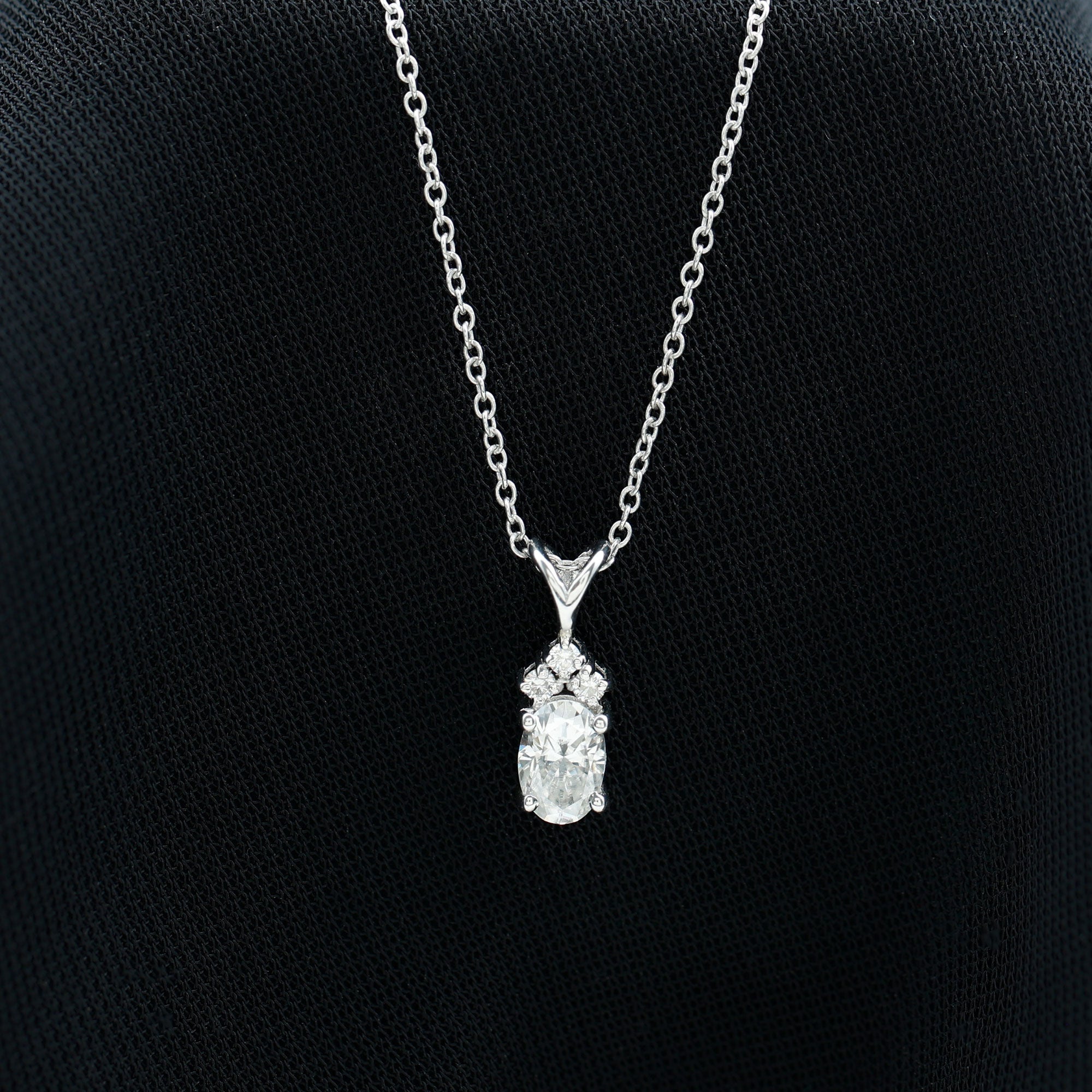 Oval and Round Cut Moissanite Minimal Solitaire Pendant Necklace