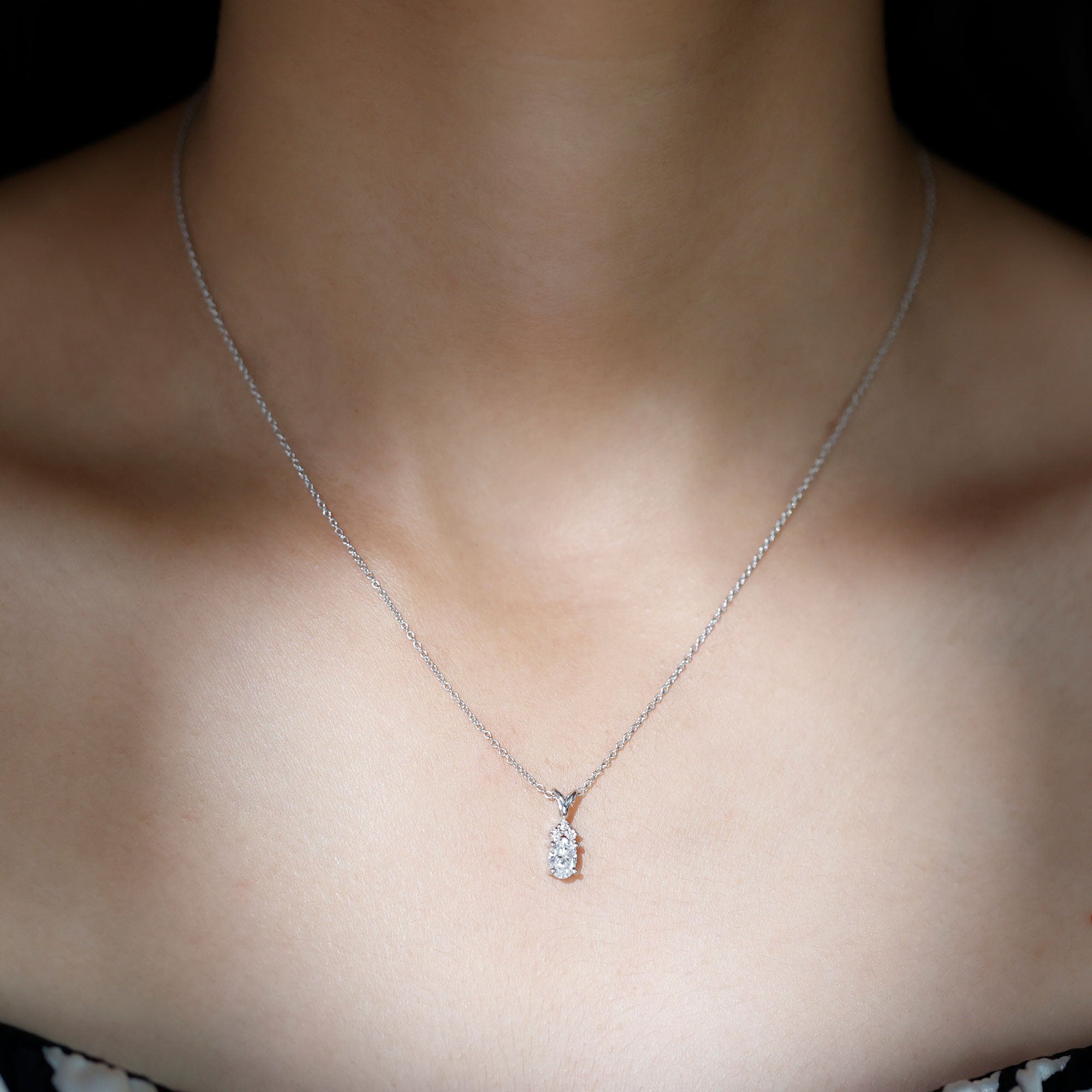Oval and Round Cut Moissanite Minimal Solitaire Pendant Necklace