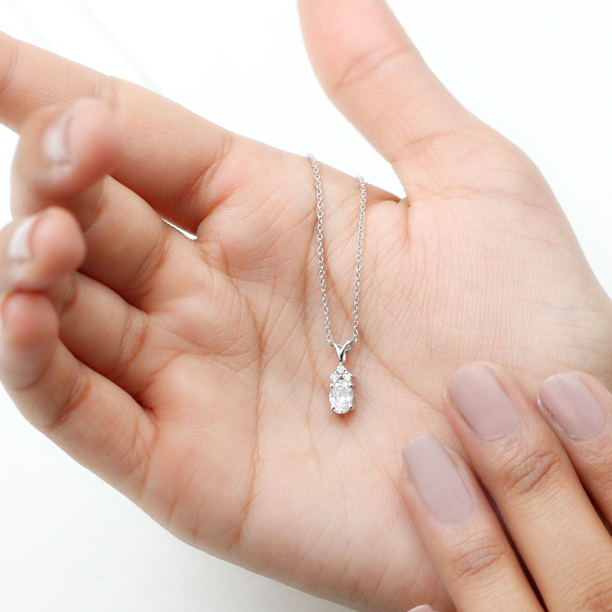 Oval and Round Cut Moissanite Minimal Solitaire Pendant Necklace