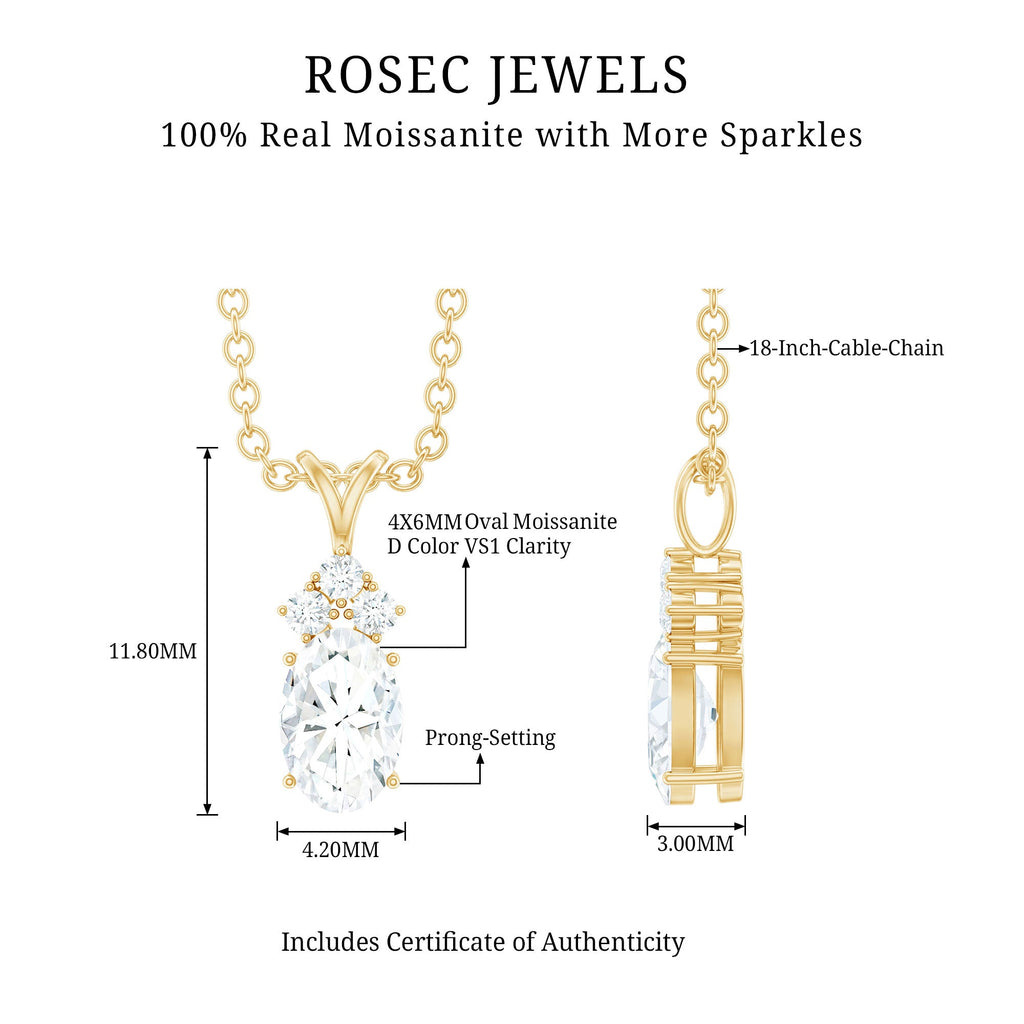 Oval and Round Cut Moissanite Minimal Solitaire Pendant Necklace