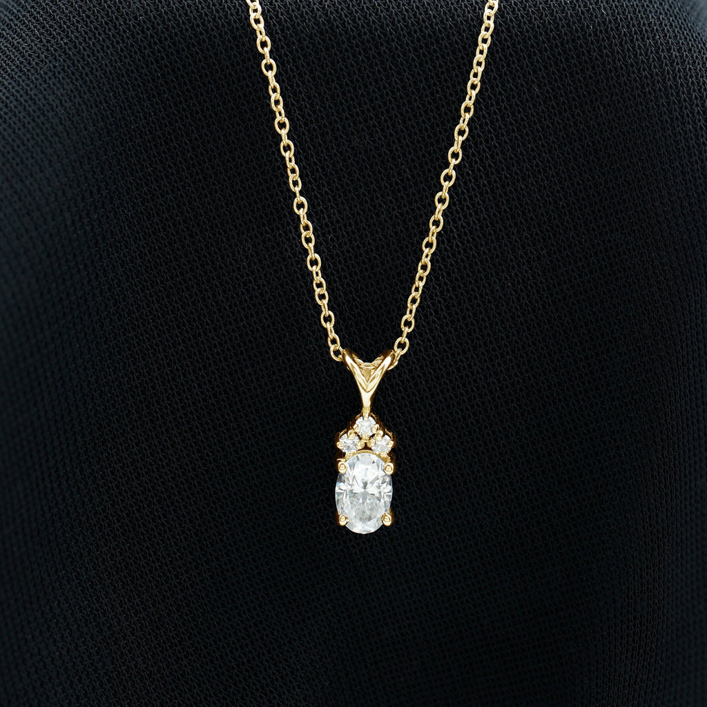 Oval and Round Cut Moissanite Minimal Solitaire Pendant Necklace