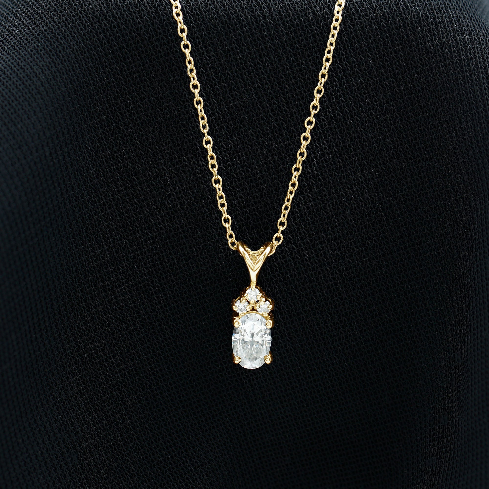 Oval and Round Cut Moissanite Minimal Solitaire Pendant Necklace