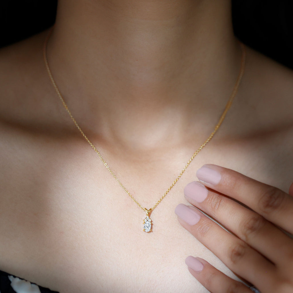 Oval and Round Cut Moissanite Minimal Solitaire Pendant Necklace