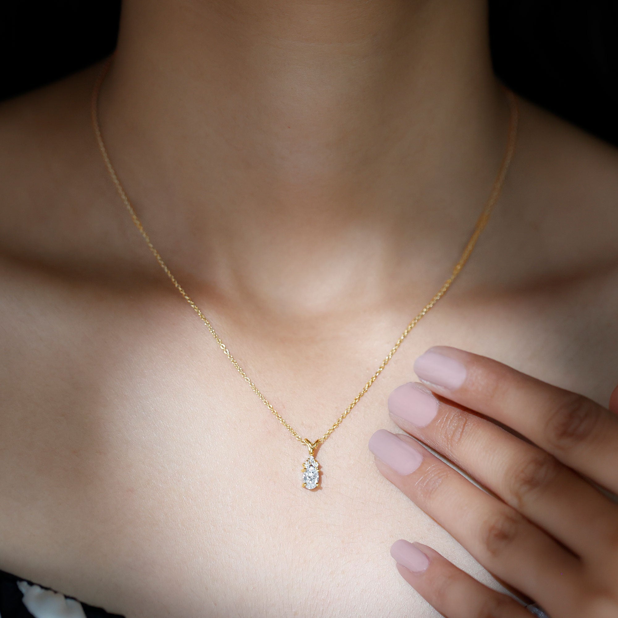 Oval and Round Cut Moissanite Minimal Solitaire Pendant Necklace