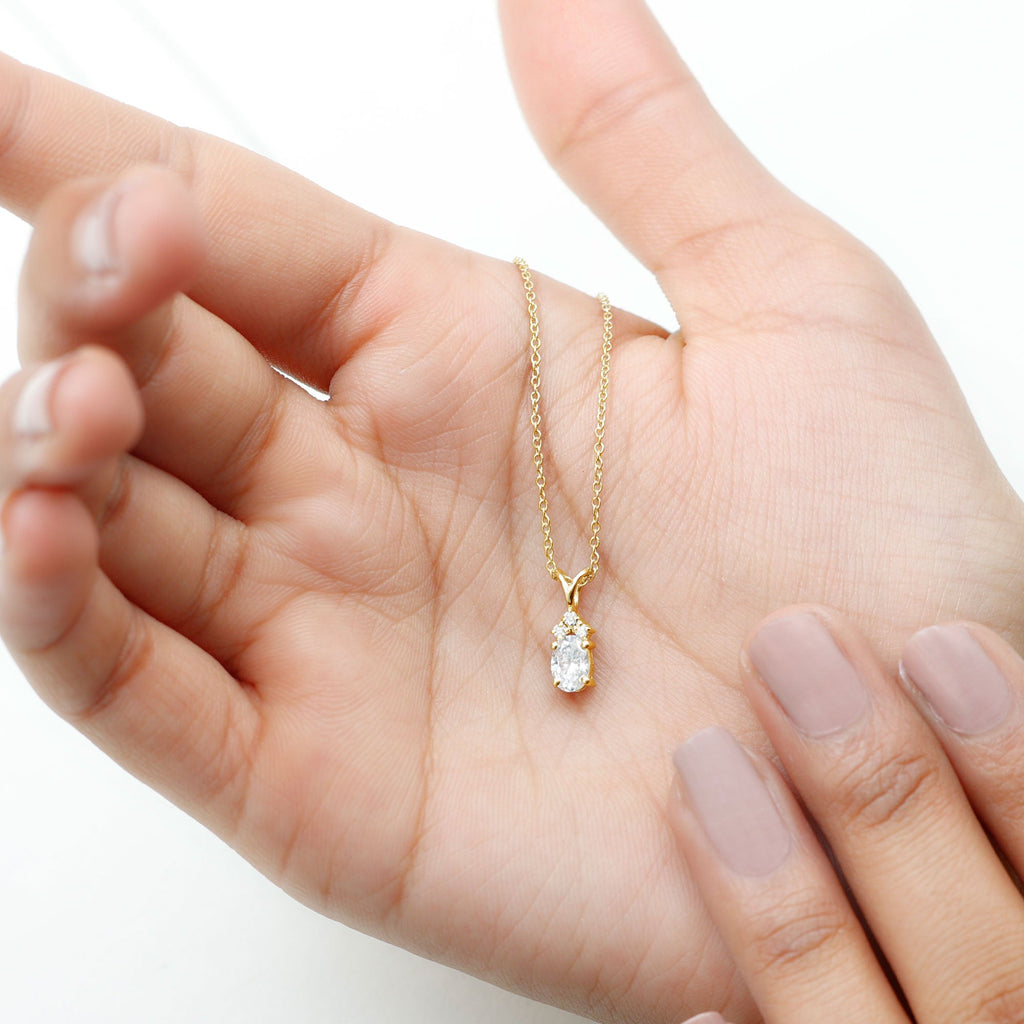 Oval and Round Cut Moissanite Minimal Solitaire Pendant Necklace