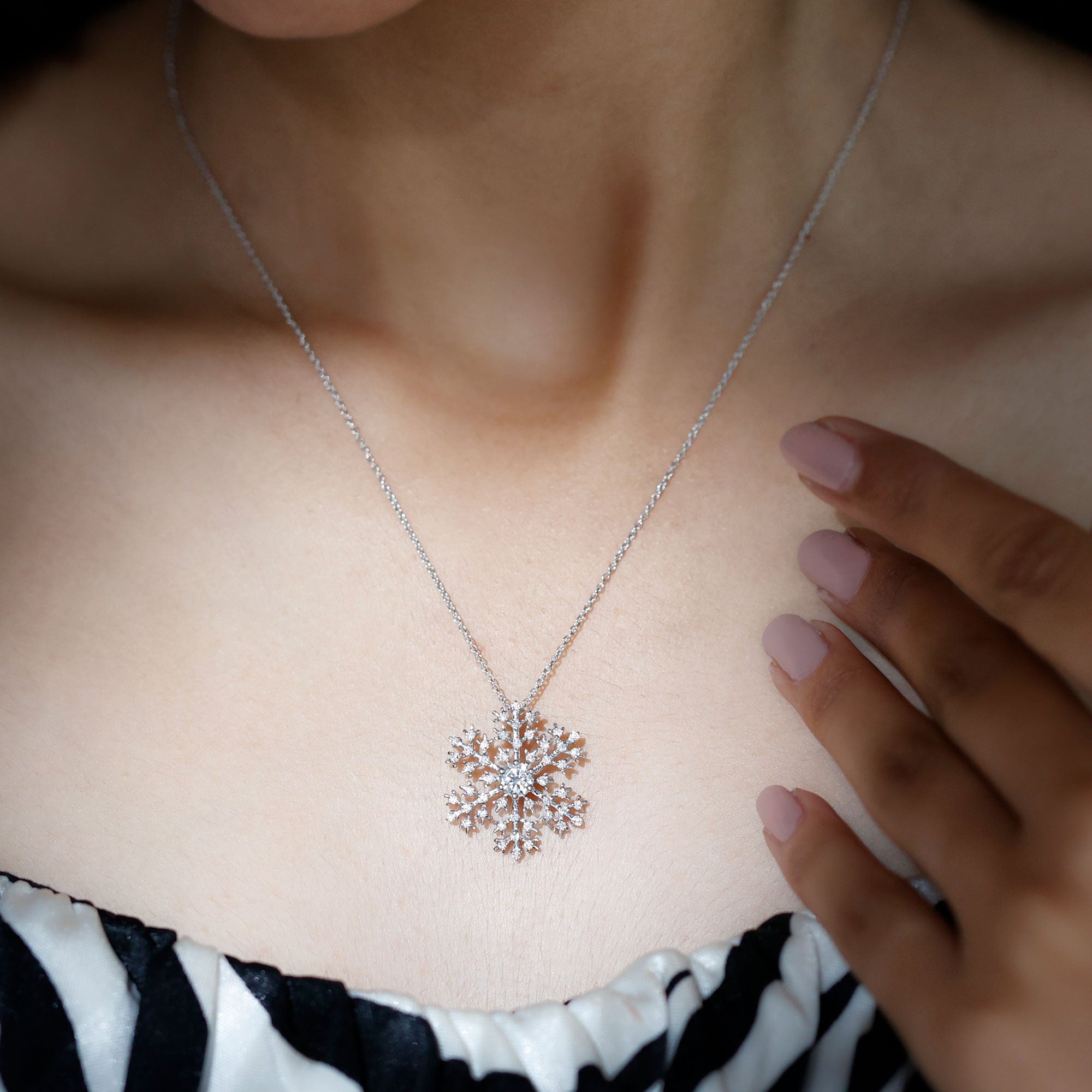 Certified Moissanite Snowflake Pendant Necklace With Chain
