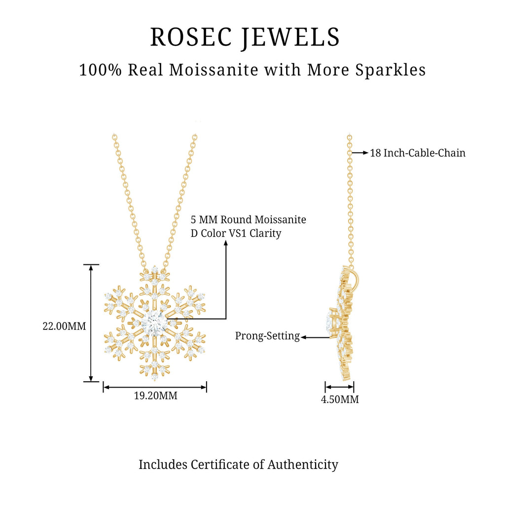 Certified Moissanite Snowflake Pendant Necklace With Chain