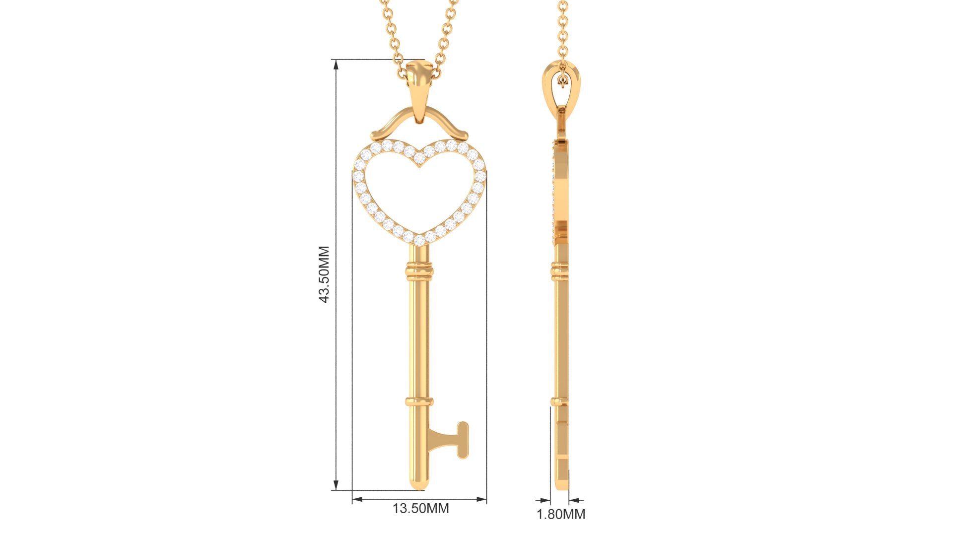 Certified Moissanite Open Heart Key Pendant Necklace