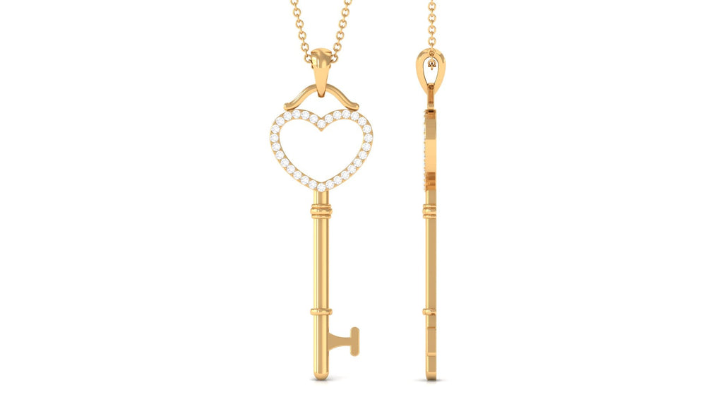 Certified Moissanite Open Heart Key Pendant Necklace