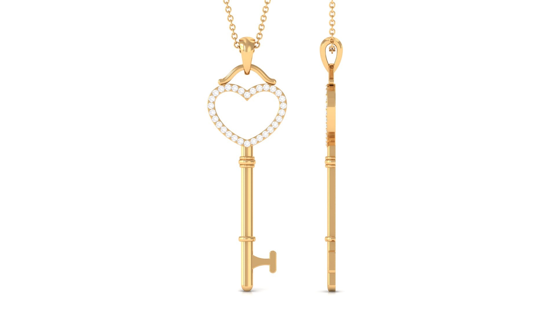 Certified Moissanite Open Heart Key Pendant Necklace