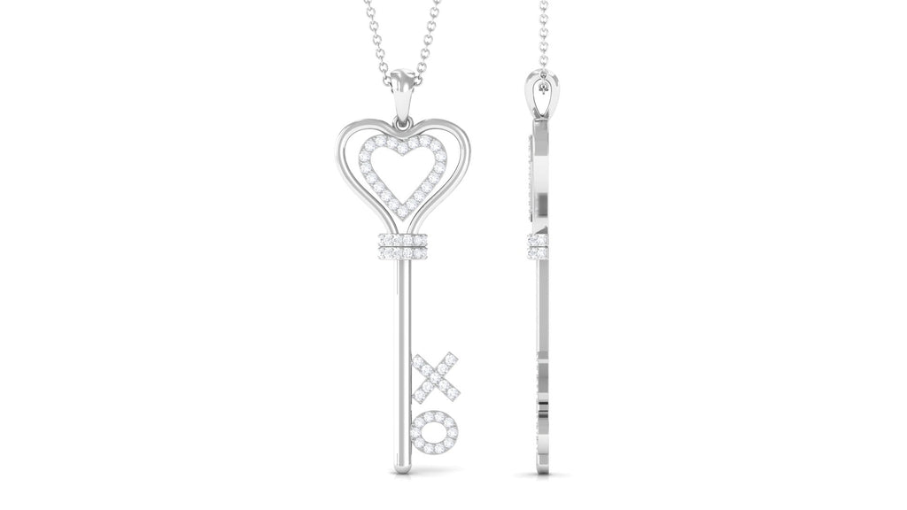 Moissanite Double Heart Key Pendant Necklace