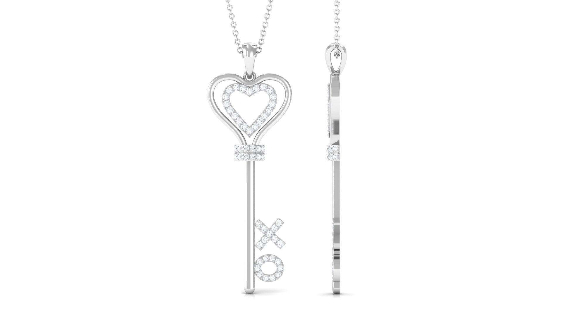 Moissanite Double Heart Key Pendant Necklace