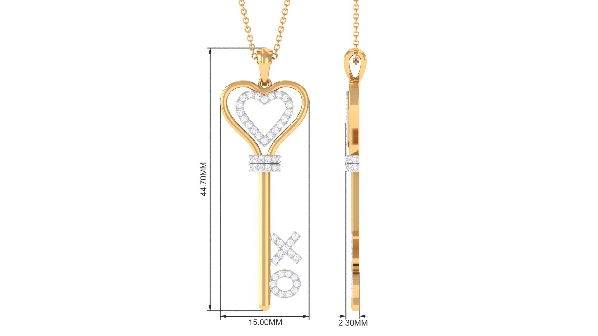 Moissanite Double Heart Key Pendant Necklace