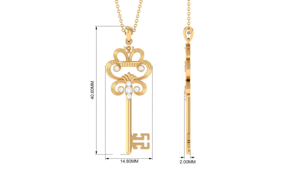 1/4 CT Certified Moissanite Vintage Gold Key Pendant Necklace