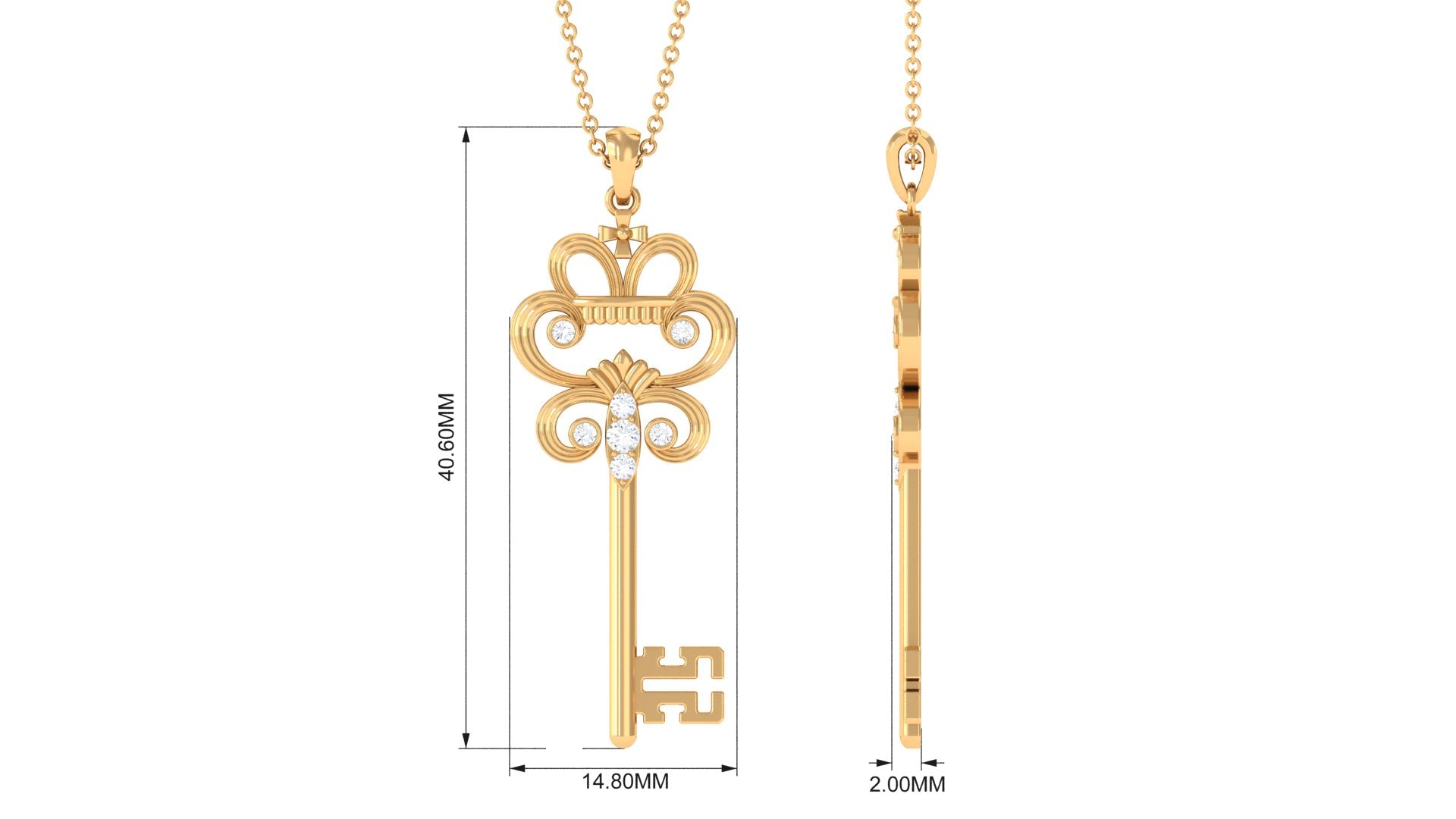 1/4 CT Certified Moissanite Vintage Gold Key Pendant Necklace