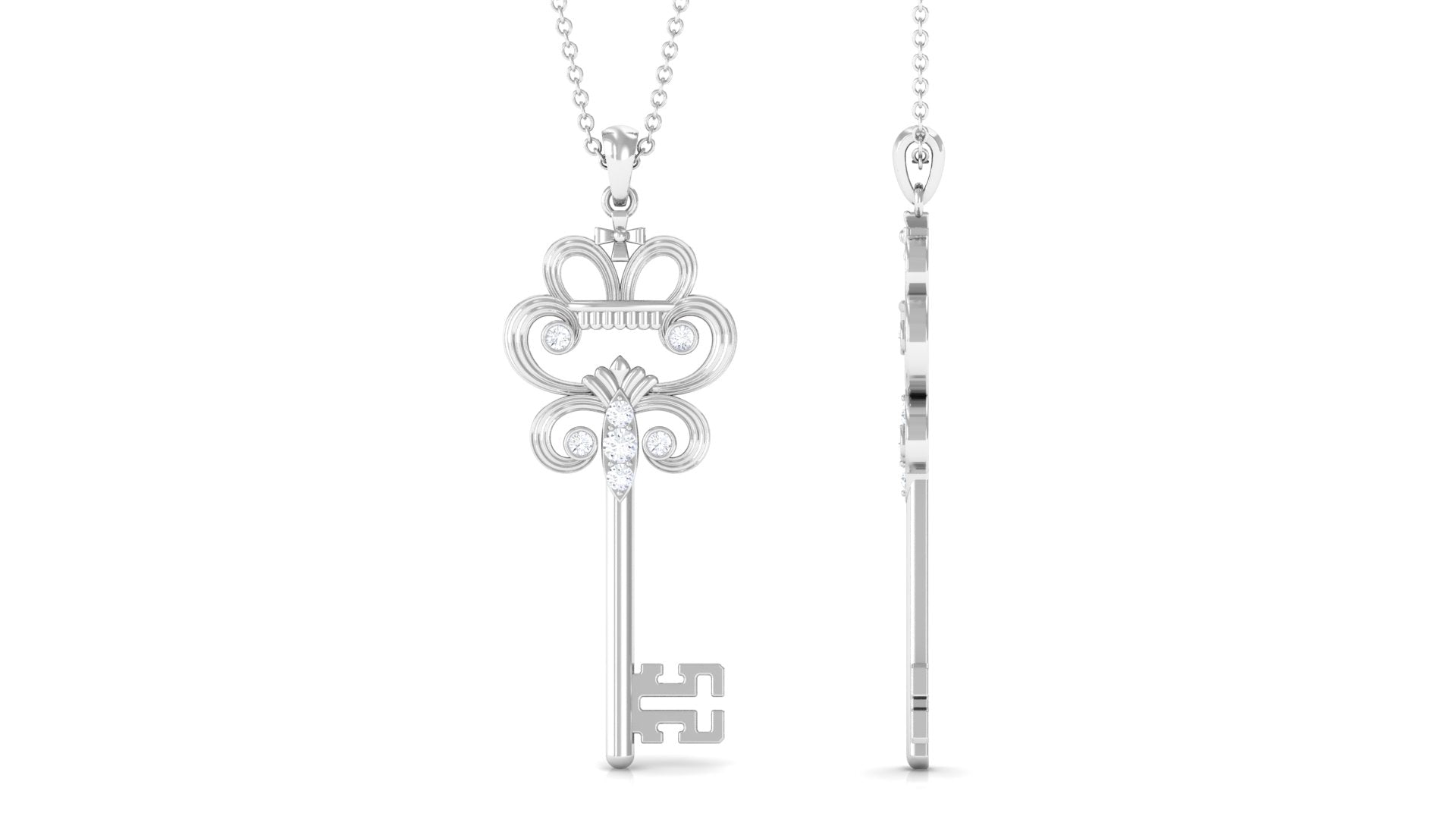 1/4 CT Certified Moissanite Vintage Gold Key Pendant Necklace