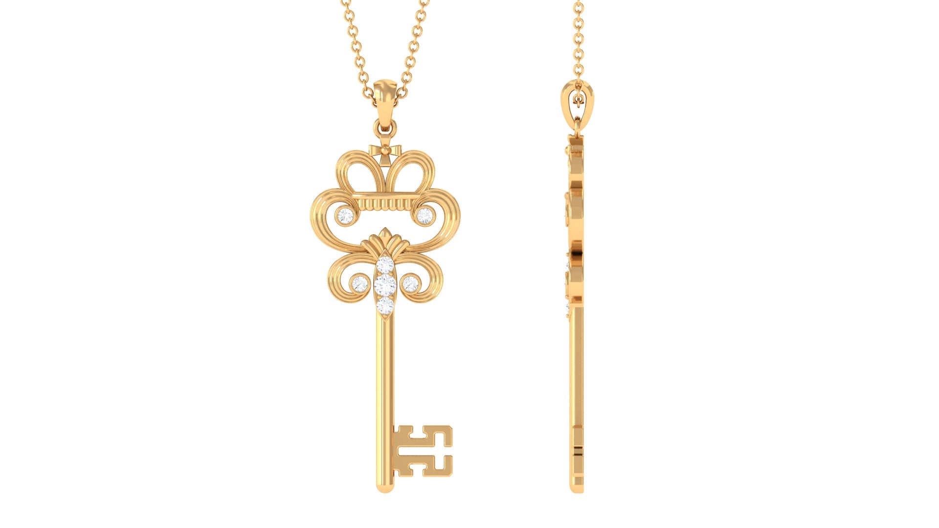 1/4 CT Certified Moissanite Vintage Gold Key Pendant Necklace