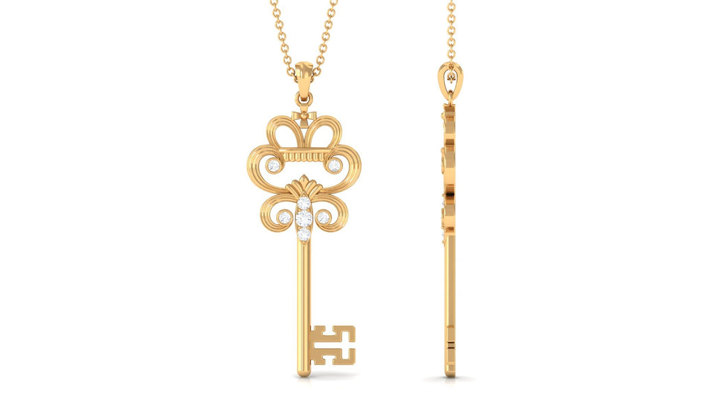 1/4 CT Certified Moissanite Vintage Gold Key Pendant Necklace